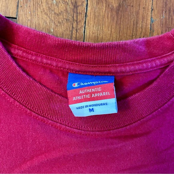 Vintage Champion ‘90s Essential Script Spellout Heavyweight Red Black T-shirt L - Picture 4 of 4